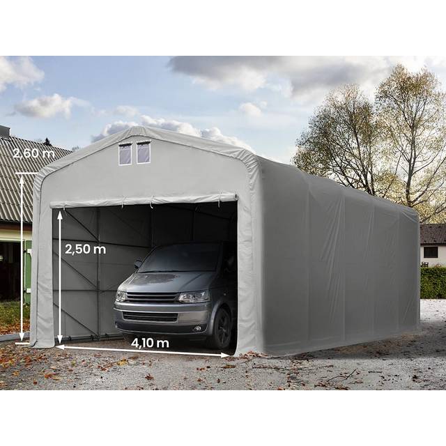 TOOLPORT 5x10m 2.6m Sides Carport Tent / Portable Garage, 4.1x2.5m Drive Through, PVC 850 with statics package (concrete anchors) - (99415)