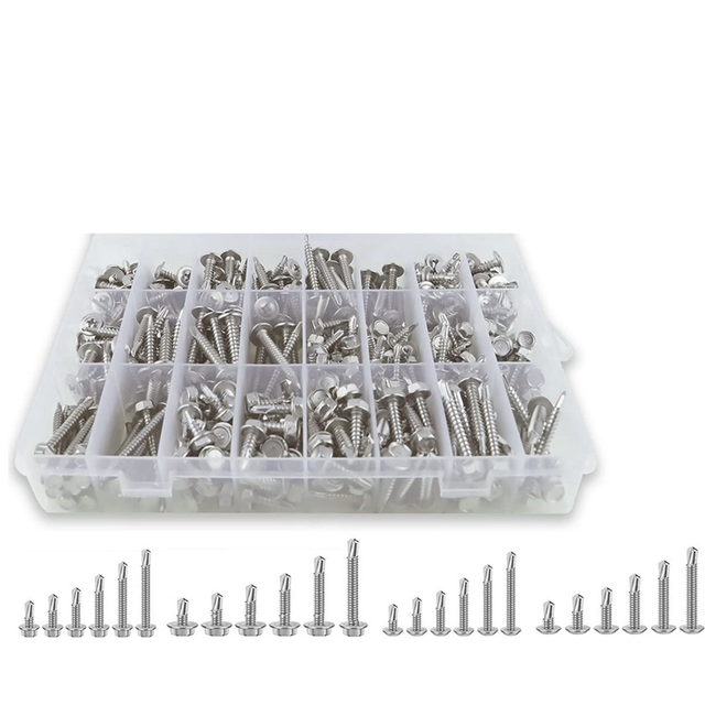 moresk-Self Drilling Screws,404Pcs M8 M10 Stainless Steel Hex Head & Head Self Tapping Screws Assortment Kit