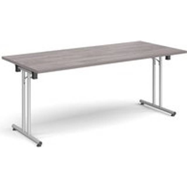 Rectangular folding leg table with silver legs and straight foot rails 1800mm x 800mm - grey oak