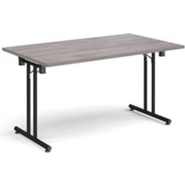 Office Table | Rectangular Folding Top 1400mm x 800mm | Grey Oak Top | Black Frame Straight Foot Rails | SFL1400-K-GO