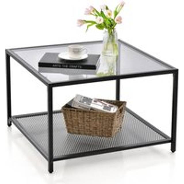 Modern Glass Top Coffee Table Home Square Center Table Accent Sofa Side Table - Grey - One Size