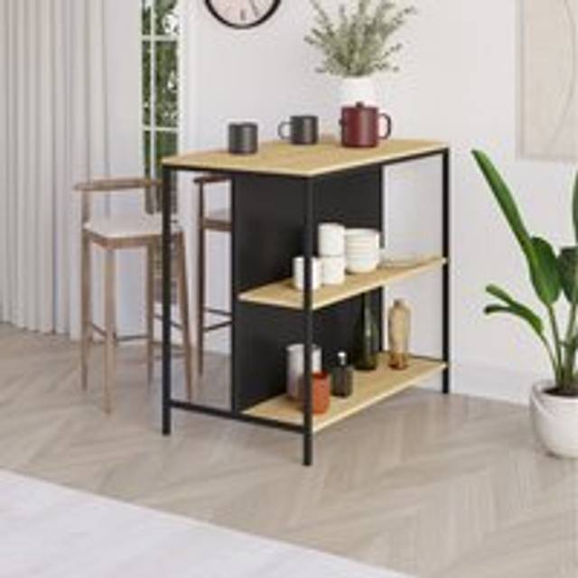 Detroit' Modern Bar Table with Metal Legs Open Shelf 100cm - Black - 1 Pack