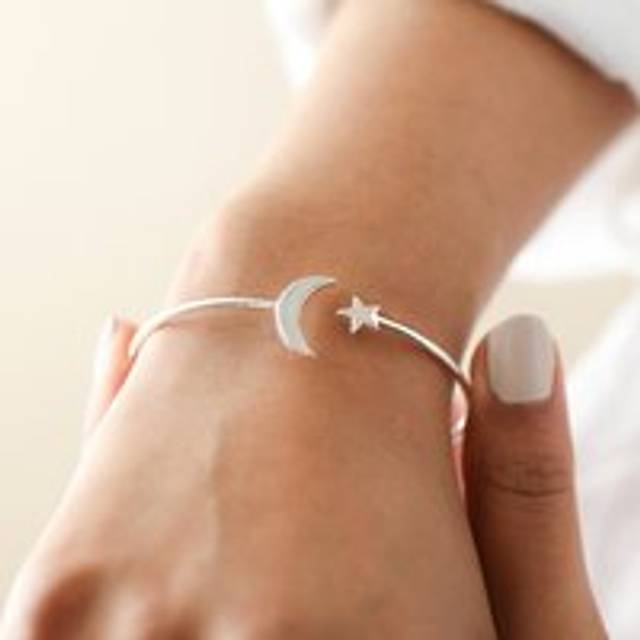 Silver Moon and Star Torque Bangle - silver - one size
