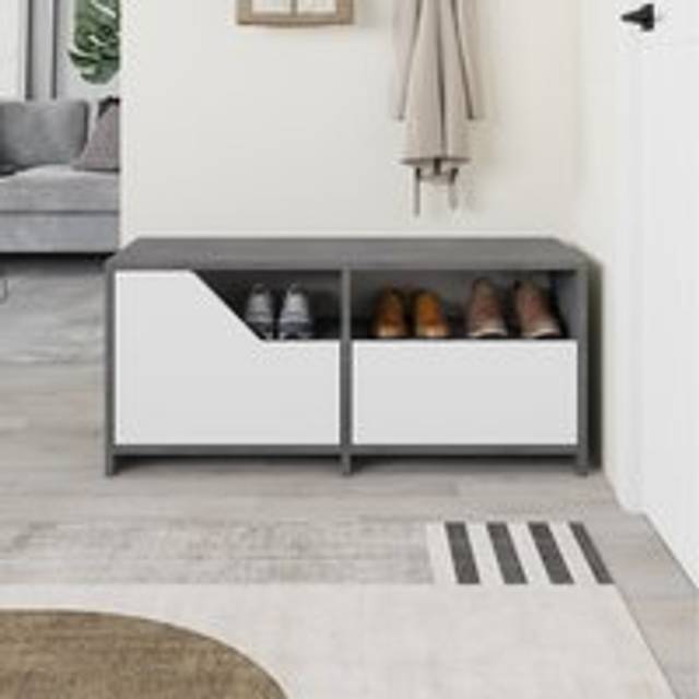 Decortie Nexus 2 Door Single Shelf Retro Grey White Shoe Cabinet - Multi