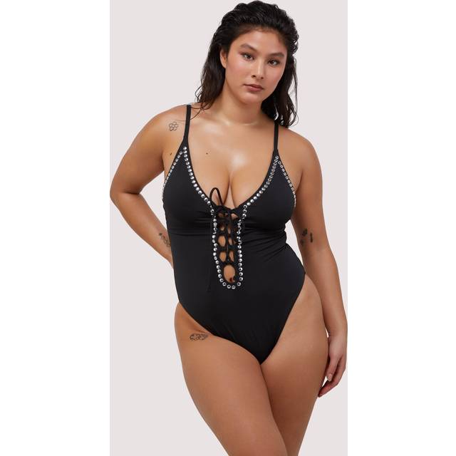 Gabrielle Fuller Bust Black Eco Studded Lace-Up Swimsuit 18E/F