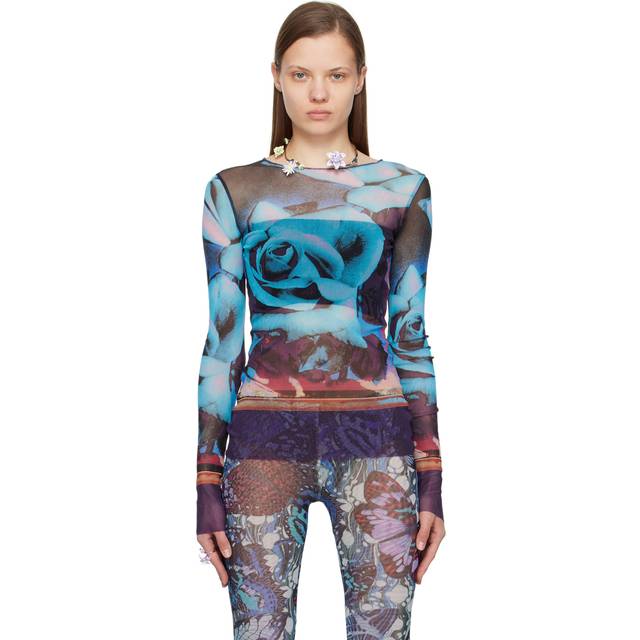 Jean Paul Gaultier Blue & Purple Floral Long Sleeve T-Shirt - 275020-PURPLE/BLUE/P - XXS
