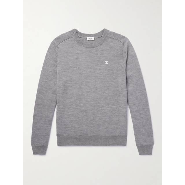CELINE HOMME - Logo-Embroidered Wool Sweater - Men - Gray - XS