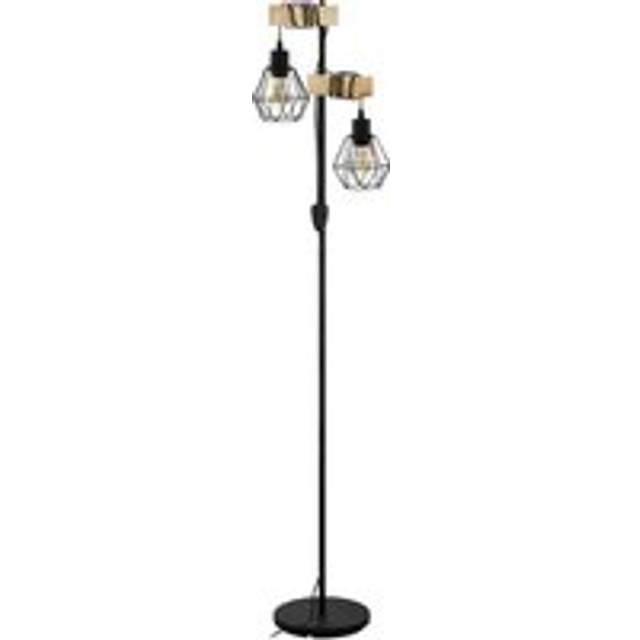 EGLO Townshend 5 Black Natural Metal and Wood Industrial 2 Light Floor Lamp - 40 x 25 x 166.5cm