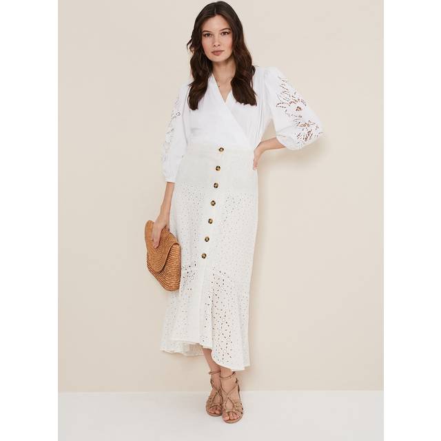 Phase Eight Women's Abla Broderie Midi Skirt - White - 14