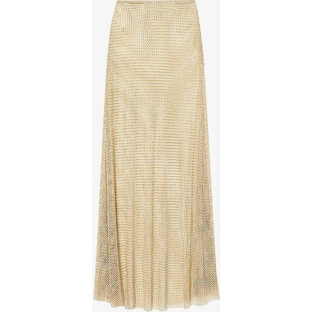 Self-portrait Womens Nude Rhinestone-embellished Fishnet-texture Stretch-woven Maxi Skirt 6 - NUDE