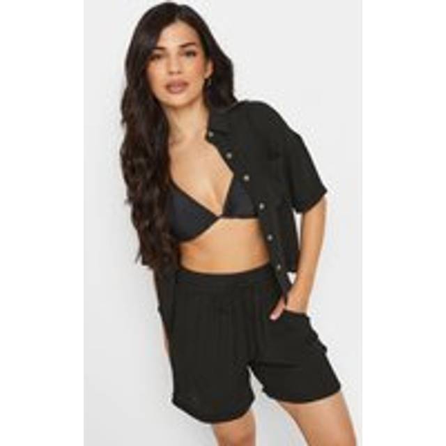 Pixiegirl Petite Black Textured Tie Waist Shorts 10 Pixiegirl | Petite Women's Casual Shorts
