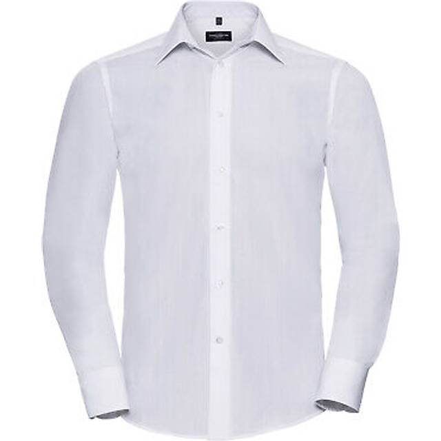 (4XL, White) Russell Collection Mens Poplin Easy-Care Tailored Long-Sleeved Shirt