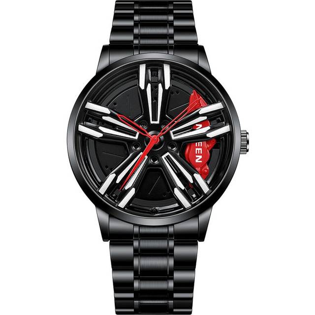 (Red BMW) Wheel Watch Men Rim Hub Luxury Sports Car Men's Watch Stainless Steel Men's Quartz Watches for BMW GTR Audi wheel rim design Watches