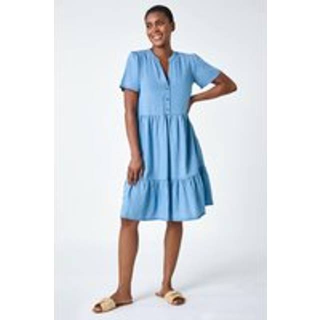 Denim Tiered Smock Dress - Light Denim - 12