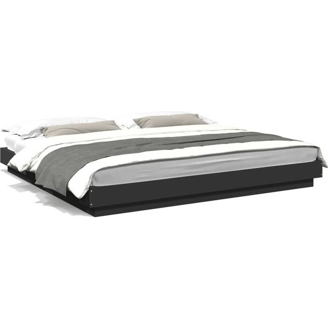 (black, 200 x 200 cm) vidaXL Bed Frame and LED Lights Bed Base Mattress Foundation Engineered Wood