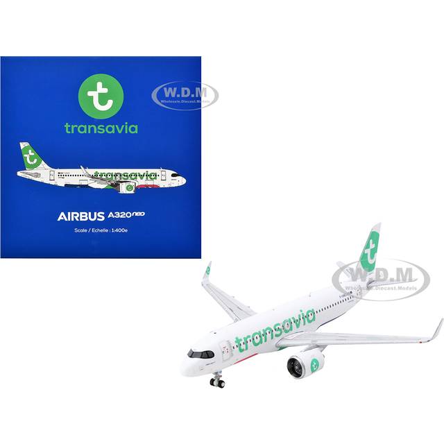 GeminiJets GJ2249 Airbus A320neo Commercial Aircraft Transavia Airlines F-GNEO White with Green Tail 1-400 Scale Diecast Model Airplane