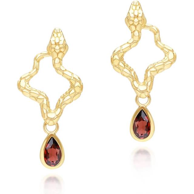 ECFEW™ Garnet Snake Drop Earrings in Gold Plated Sterling Silver