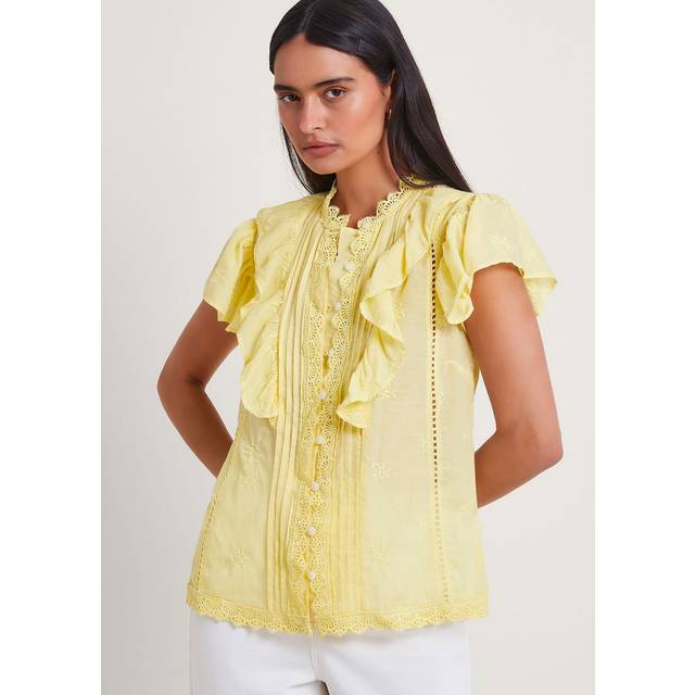 Monsoon Rue Embroidered Ruffle Blouse - Lemon