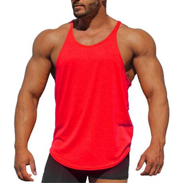 (Red, L) Mens Sleeveless Workout Tank Top Gym Sport Muscle Basic Tee Fitness Vest T-Shirt