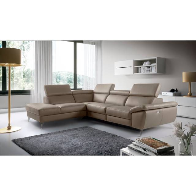La Crosse Genuine Leather Electric Reclining Corner Sofa - Taupe