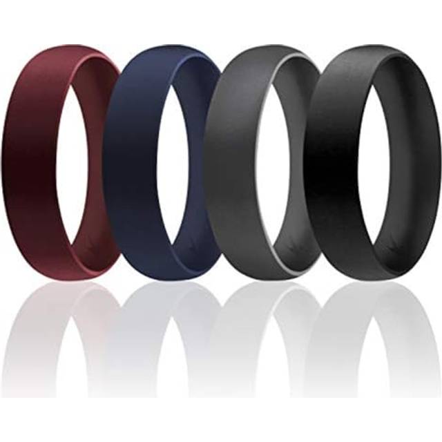 Silicone Wedding 6mm Smooth Ring Set - Bordeaux by ROQ for Men - 4 x 1