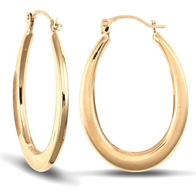 Jewelco London Ladies 9ct Yellow Gold Flat Oval Creole Earrings - JER699