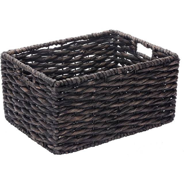 Set of 2 Rectangle Handmade Twisted Wicker Baskets - Hyacinth Seagrass Nesting Storage and Organization Bins with Handles by Villacera (Black)