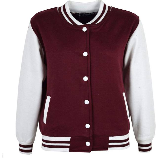 (7-8 Years, Wine) Unisex Baseball Contrast Jacket Varsity Style Coat