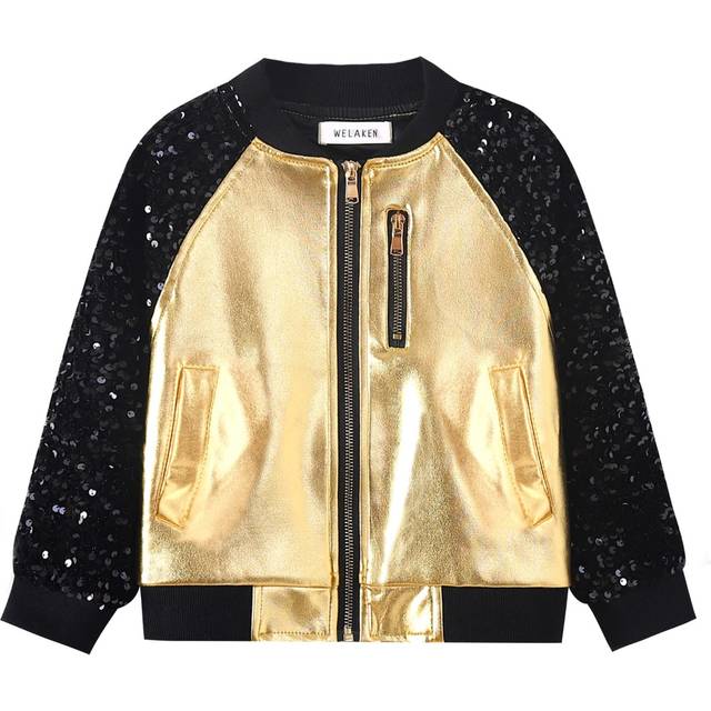 WELAKEN Sequin Bomber Jacket for Little Girls II Kid 's lightweight Flight Jacket