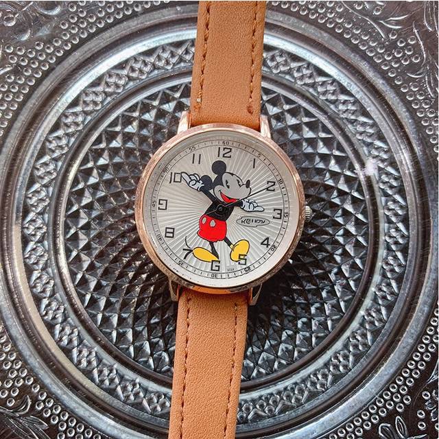 (Brown) New Mickey Luxury Womens Watches Fashion Cute Cartoon Quartz Watch for Women Girl Wristwatch Ladies Dress Watch Female Clock Watches