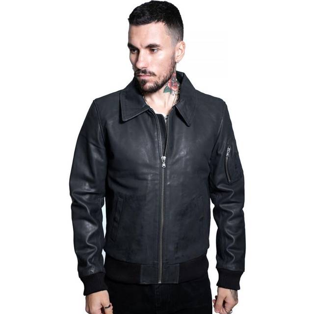 Men's a2 us airforce black cowhide analine leather bomber jacket