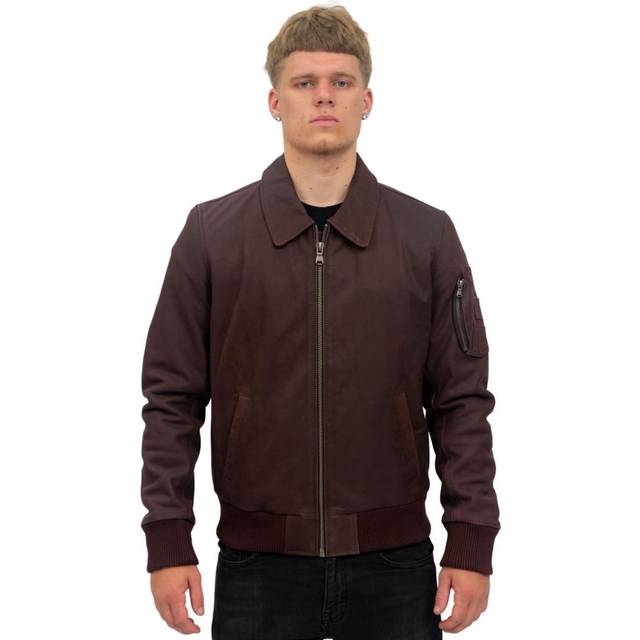 A2 Cowhide Leather Bomber Jacket-Oslo - Burgundy - 5XL