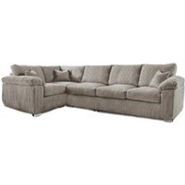 Delta Large Long Narrow 5 Seater Corner Sofa Left Hand Facing Jumbo Cord L Shape - Beige