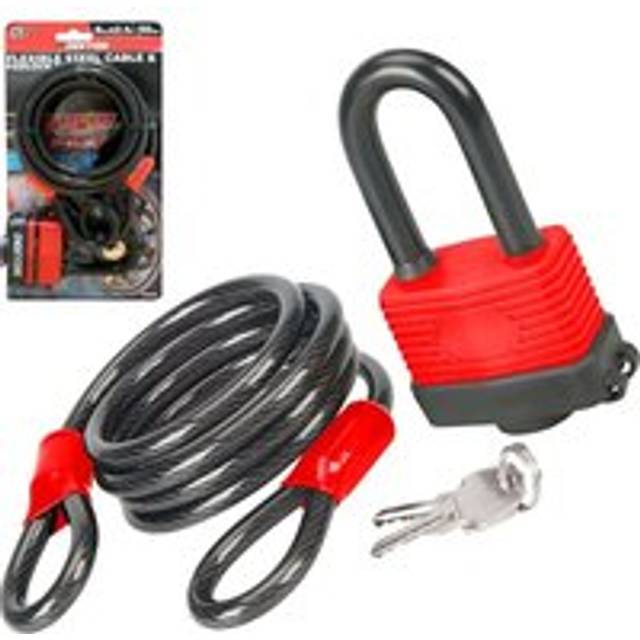 50mm Waterproof Padlock Steel Shackle Outdoor Security Cable Lock & Keys - Dekton