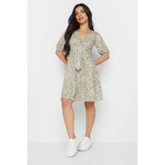 Pixiegirl Yellow & Pink Floral Print Tie Front Mini Dress 14 Pixiegirl | Petite Women's Floral Dresses