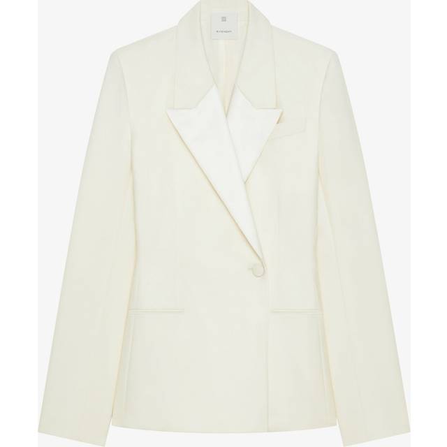 Veste slim en laine et mohair à col satin - écru - 34