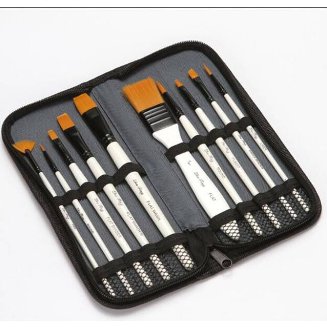 10Pcs/set Nylon Hair Art Painting Brushes Set Acrylic Oil Watercolor Artists Paint Brush Set Drawing Supplies