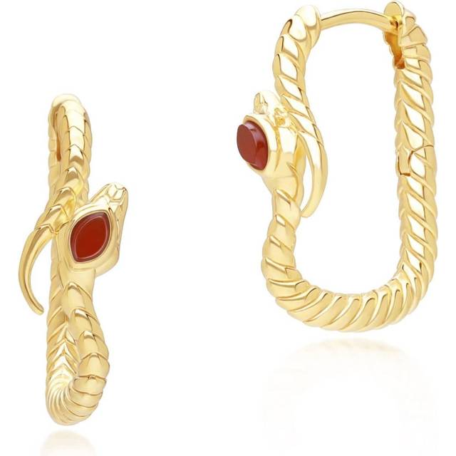 ECFEW™ Carnelian Snake Hoop Earrings in Gold Plated Sterling Silver