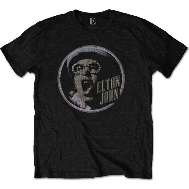 (2XL) Elton John 'Vintage Circle' (Black) T-Shirt
