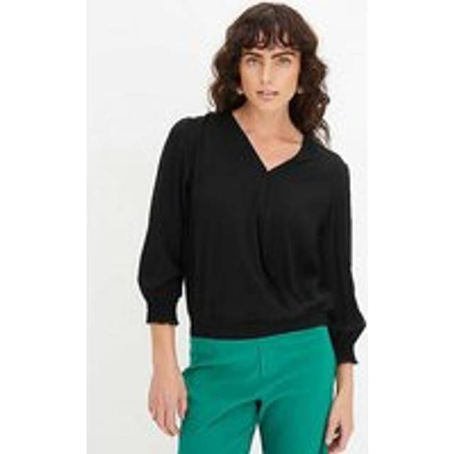 bonprix Wrap Three-Quarter Length Sleeve Blouse - Black