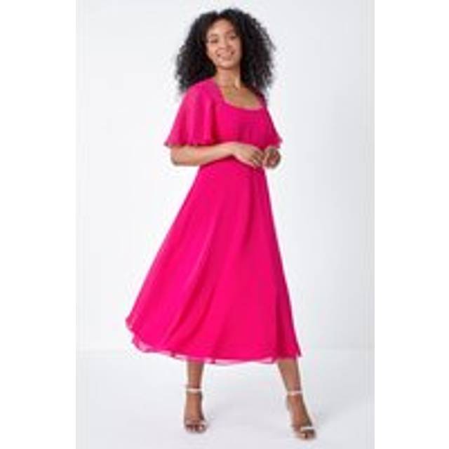 Petite Shimmer Pleated Chiffon Midi Dress - Pink - Size 14 - Roman