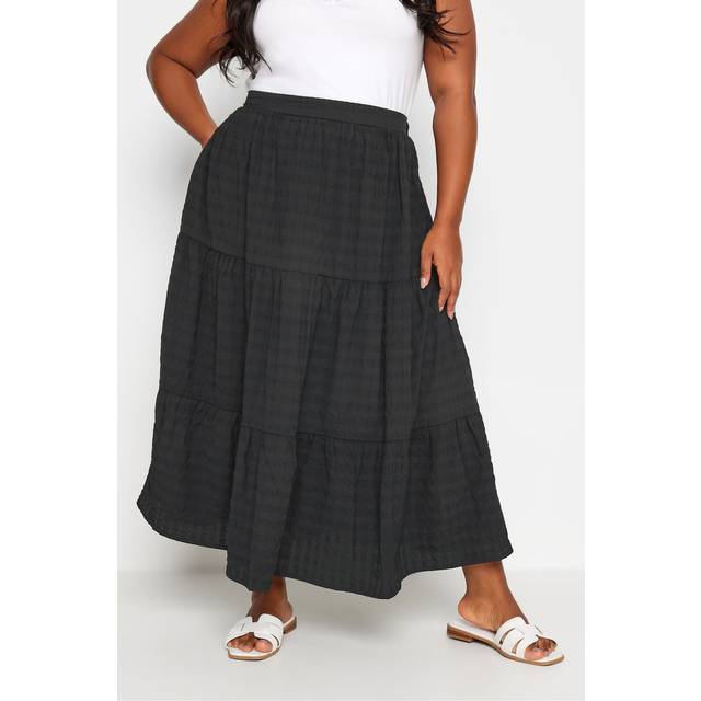 Yours Curve Black Tiered Checked Midi Skirt, Women's Curve & Plus Size, Yours - 16