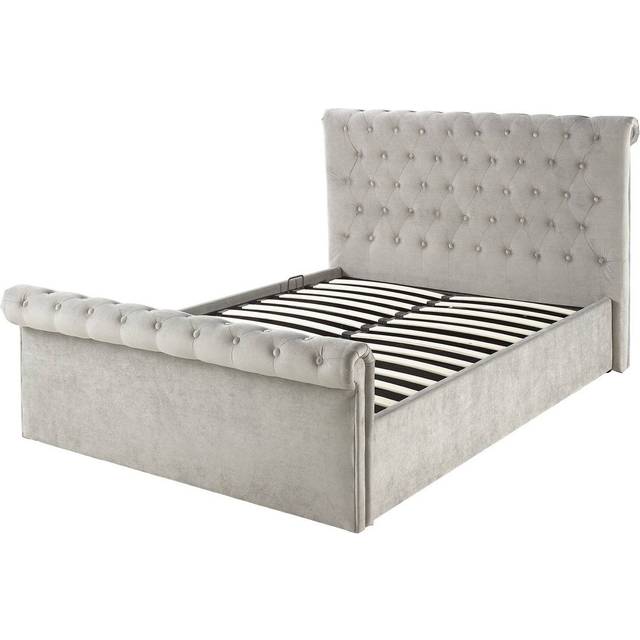 Aspire Chesterfield Ottoman Bed Grey - Light Grey Brushed Velvet Fabric / Small Double