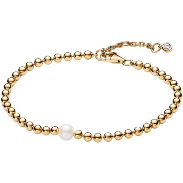 Pandora Treated Freshwater Cultured Pearl & Beads Bracelet - 14k gold plating / Mixed stone / White - Sz. 18 cm