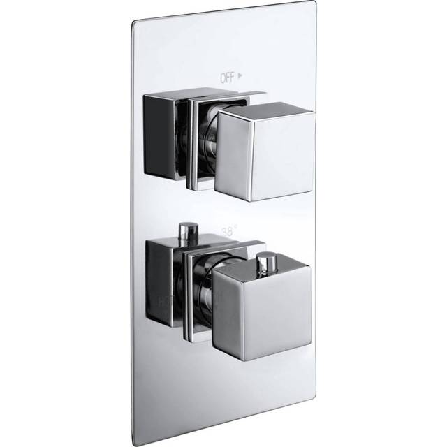 Chrome 2 Outlet Concealed Thermostatic Shower Valve with Dual Control - Cube