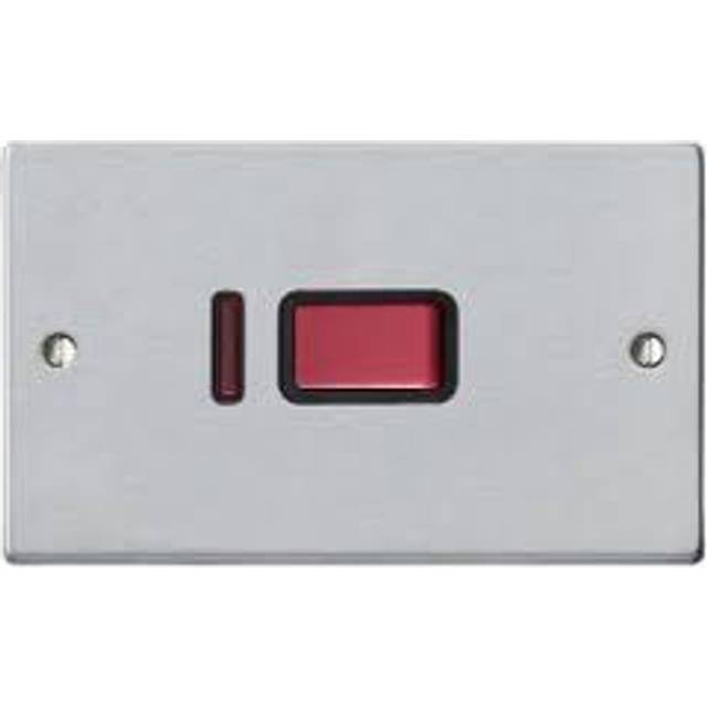 Hamilton Hartland 45A 1 Gang DP Vertical Cooker Switch with Neon - Brushed Steel/Black Insert  - 7645VB