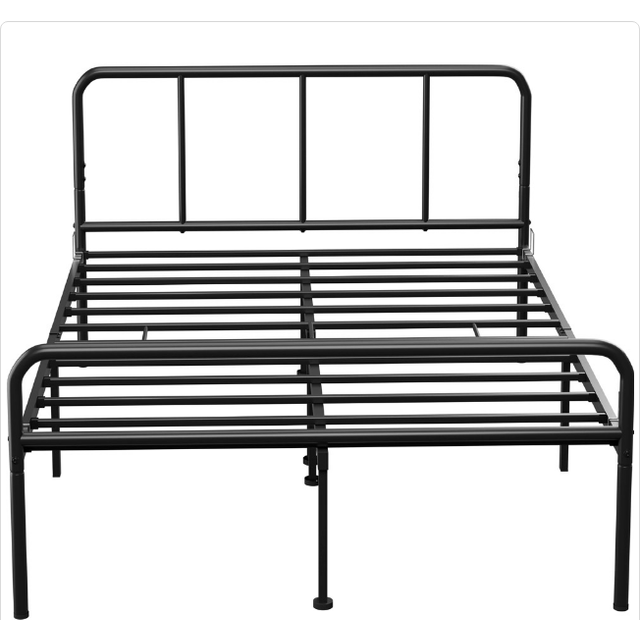 (Double, Black) Extra Strong Metal Bed Frame with Rounded Headboard