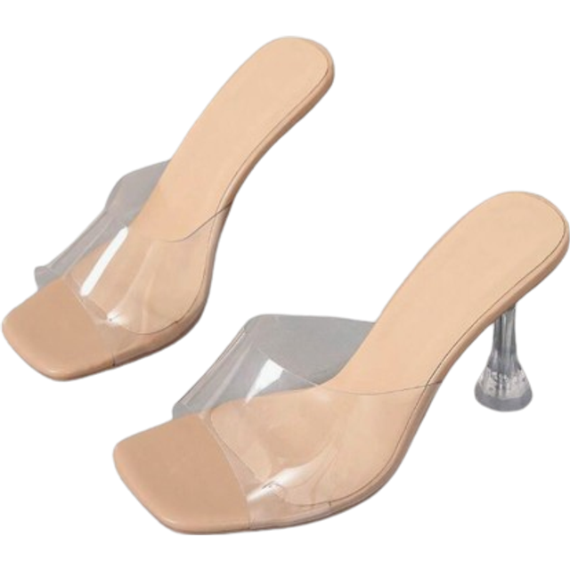 Mode sandaler för kvinnor, klara rem pyramid klack Mule sandaler - Genomskinlig (CN35,CN36,CN37,CN38,CN39,CN40,CN41,CN42)
