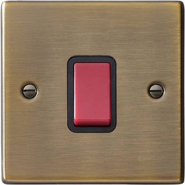 Hamilton Hartland 45A 1 Gang Double Pole Cooker Switch - Antique Brass with Black Insert  - 7945-B