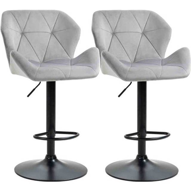 HOMCOM Luxurious Velvet Bar Stools Set Of 2 - Grey, Grey